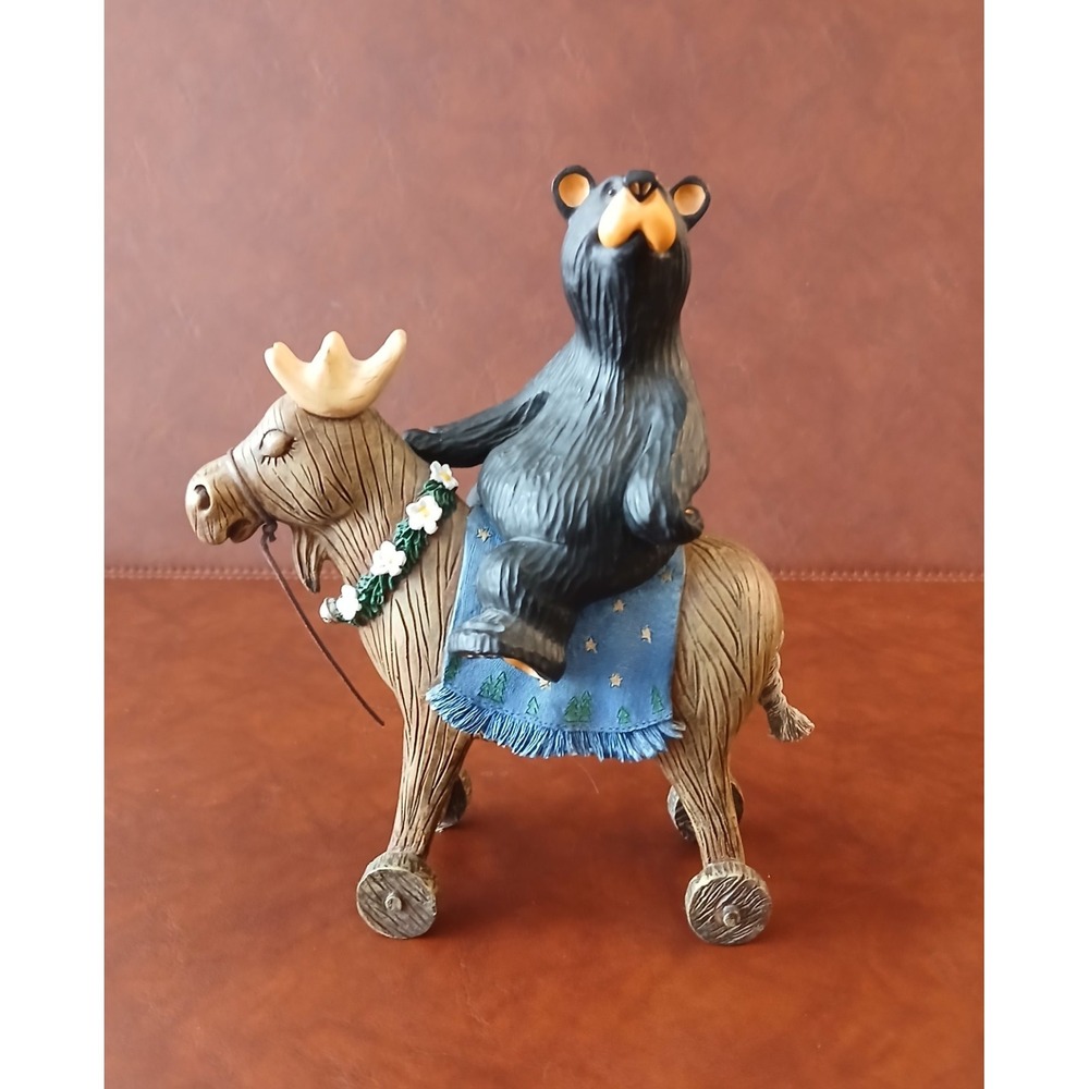 RARE Big Sky Carvers Jeff Fleming Black Bear Riding Toy Reindeer/Moose #149B5